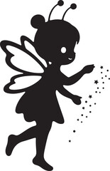 Enchanting fairy with stardust silhouette, Magical dust fairy illustration black