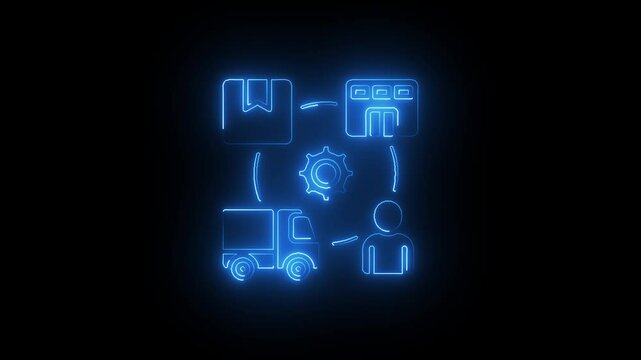Glowing neon scm icon isolated on black background. HD Video motion graphic animation