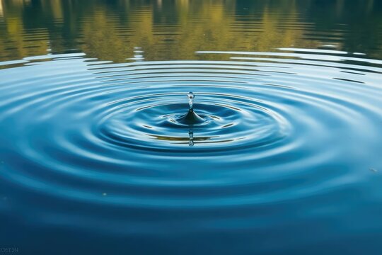 Symmetrical ripples spreading from a central point on calm lake surface, landscape, design