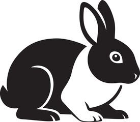 Obraz premium Black and white rabbit silhouette simple, Rabbit animal flat profile illustration
