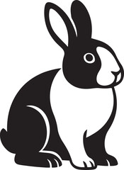 Cute rabbit black and white vector, Minimal design adorable bunny shape