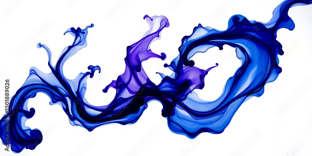 Poster a vibrant swirl of blue and purple ink on a white background creating an abstract design element