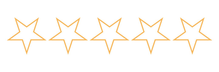 Naklejka premium Five gold outline stars stand in perfect horizontal alignment on a white background