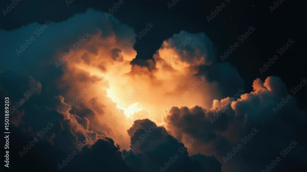 Poster a cloudy sky with a bright light shining through, great for use in illustrations about hope, guidanc
