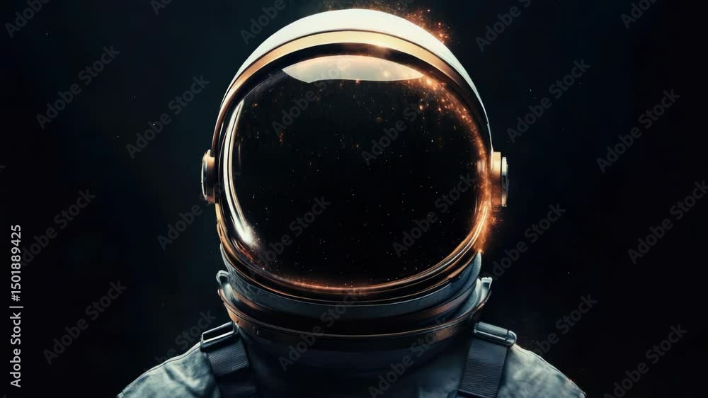Poster A close-up view of a person wearing a space suit, ideal for use in science fiction or technology-related contexts