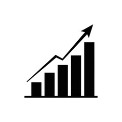 Growth chart with increasing bars and upward arrow in black  