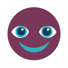 A cheerful purple face with wide eyes and a big smile represents happiness and positivity.