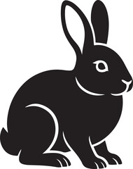 Black rabbit silhouette simple pose, Clean bunny profile black and white