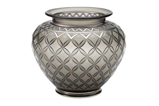 Elegant silver glass vase with geometric pattern isolated against a black background for decorative design