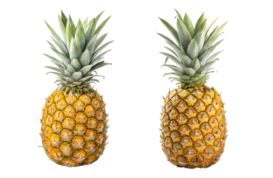 Two vibrant pineapples ripe and bursting with tropical sweetness against a stark black backdrop high