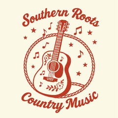 Cowgirl music graphic print design, western country music festival artwork, retro vintage rose design for t shirt, sticker, cowboy song.