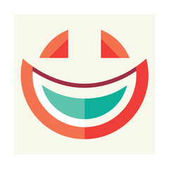 Playful abstract geometric smiling face in bright coral teal and creamy beige