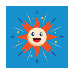 Adorable smiling cartoon sun illustration on a vibrant blue background for joyful designs