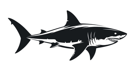Monochrome Illustration of a Great White Shark Swimming in the Ocean