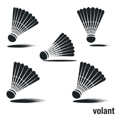 Multiple Black and White Shuttlecock Illustrations in Motion for Badminton Sport