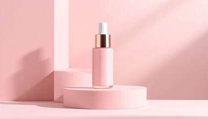 Pink Cosmetic Serum Bottle on Minimalist Display