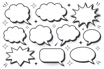 Collection of Various Comic Book Style Speech Bubbles and Thought Bubbles for Design