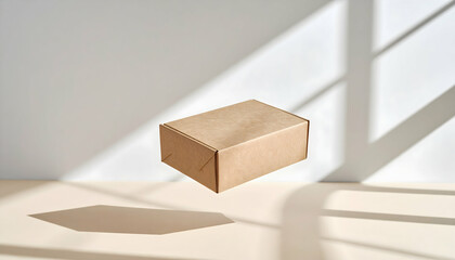 Brown Cardboard Box Floating in Light with Shadows