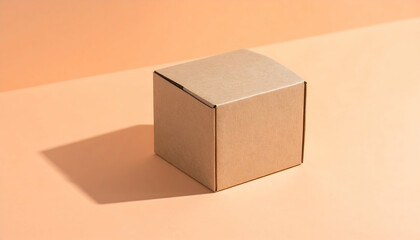 Brown Cardboard Box on Peach Background