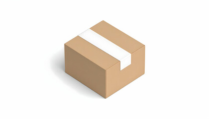 Fototapeta premium Brown Cardboard Box with White Label on White Background