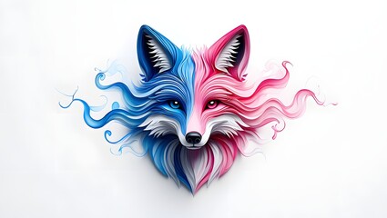 Obraz premium Fox portrait in blue and pink isolated on white background