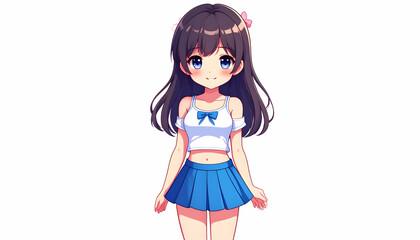 Pixel Art Portrait of a Cute Anime Girl in Summer Outfit