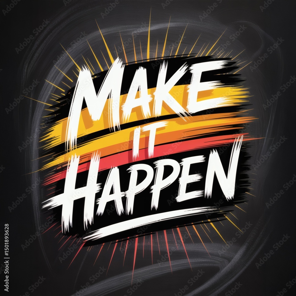 Fototapete dynamic typography art: make it happen with bold colors and energetic design for motivation and insp