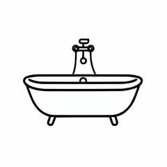 Minimalist black outline vector icon of a bathtub, ideal for personal care, spa content, and wellness-focused product design