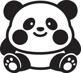 Cartoon panda sitting cute design, Kids panda character illustration black and white