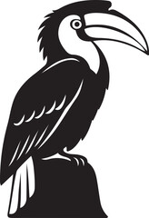 Hornbill bird silhouette striking design, Tropical bird illustration bold black