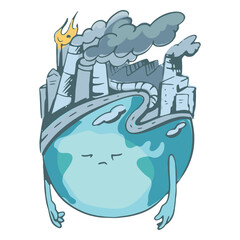 Industry pollution planet Earth cartoon character