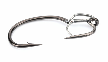 Close Up of a Dark Gray Fishing Hook on White Background