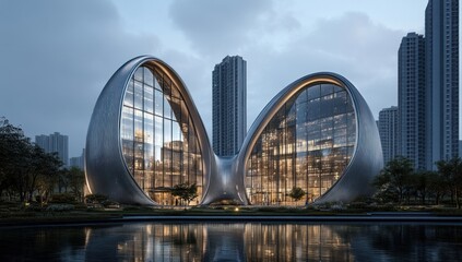 Obraz premium Futuristic Double Oval Building Design