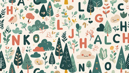 Alphabet Forest Pattern with Cute Animal Letters