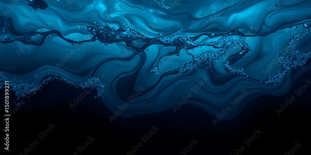 Poster a close up view of blue water with splashes and dark background creating an abstract design