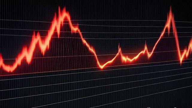 Red stock market graph showing volatility and growth