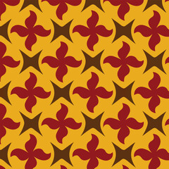 Seamless autumn floral pattern with golden stars and colorful maple leaves, perfect for vintage nature design illustration