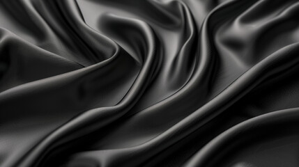 Obraz premium Elegant black satin fabric with soft, smooth waves and a luxurious shiny texture for fashion backdrops