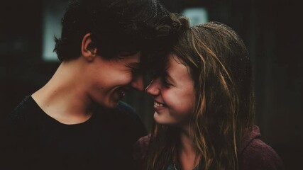 A tender moment of a couple sharing an intimate connection