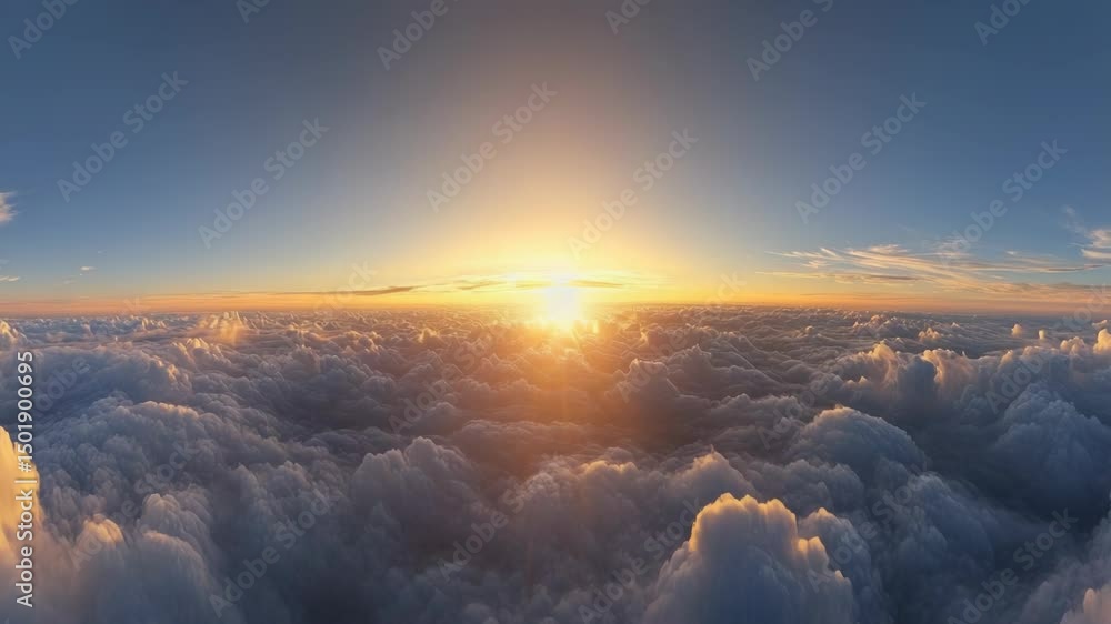 Poster A serene scene of the sun setting behind a layer of clouds in the sky