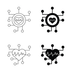 Heart Pulse Circuit Icon Set with editable strokes. Heartbeat Circuit Board icons on transparent background. 