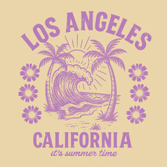 Naklejka premium girls womens graphics tee. t-shirt design for summer. sunshine surf club slogan print design. Los Angeles taypography text print. summer retro color vintage beach graphics.