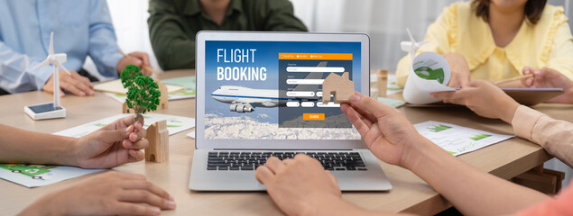 Online flight booking website provide brisk reservation system . Travel technology concept .