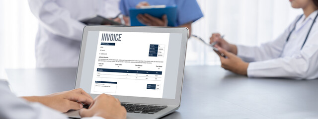 Invoice on computer screen from accounting application. Computer program for financial and budget...