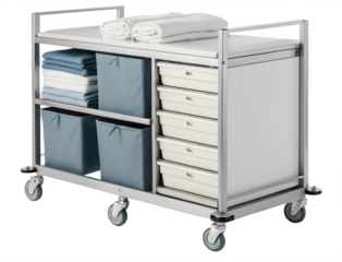 Hospital linen trolley png medical linen cart png healthcare trolley png hospital supply cart png white background png patient care png transparent background image