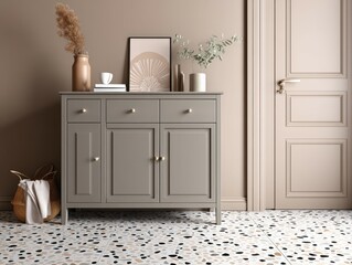 Elegant gray sideboard enhances modern interior design in neutral space