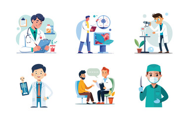 Obraz premium Set of medical, treatment , medicine, doctor and patient vector bundle on white background.