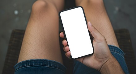 Smartphone Mockup: Hand Holding Mobile Phone with Blank White Screen