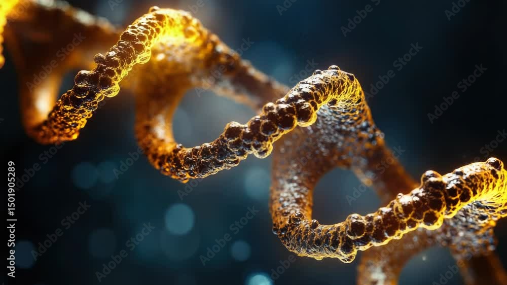 Poster a microscopic view of two strands of dna intertwined, highlighting the molecular structure