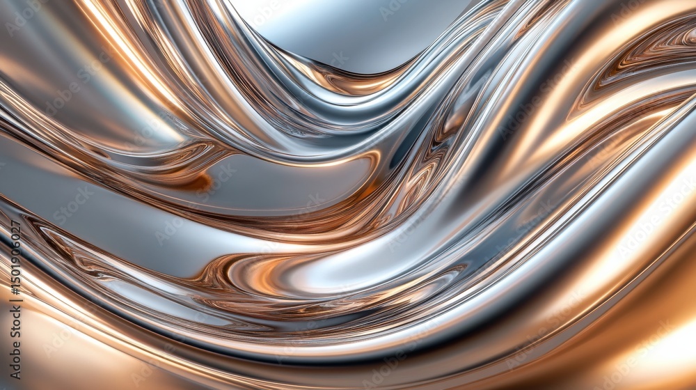 Poster abstract metallic texture with smooth waves and reflections